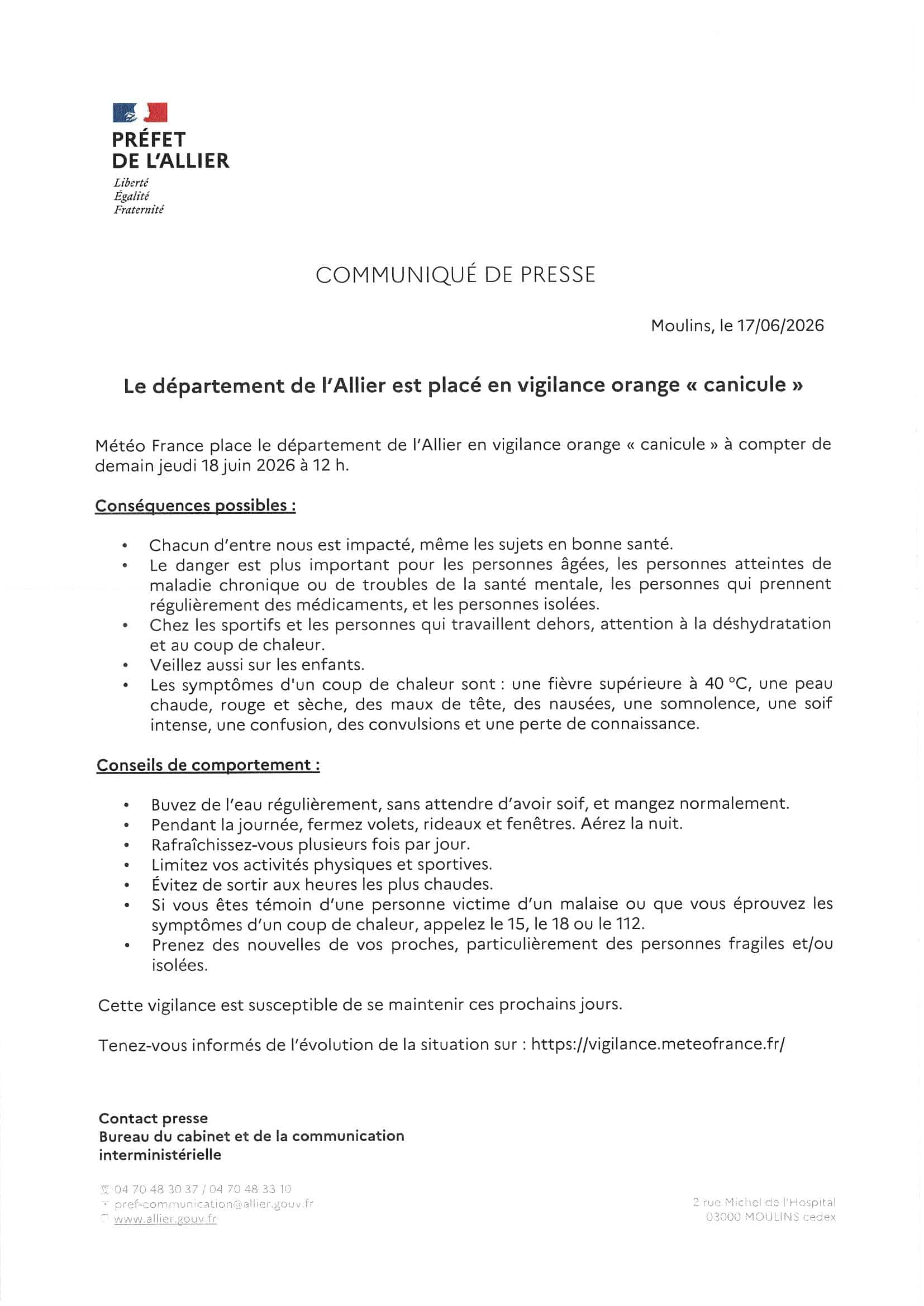 Pref Vigilance Orange Canicule