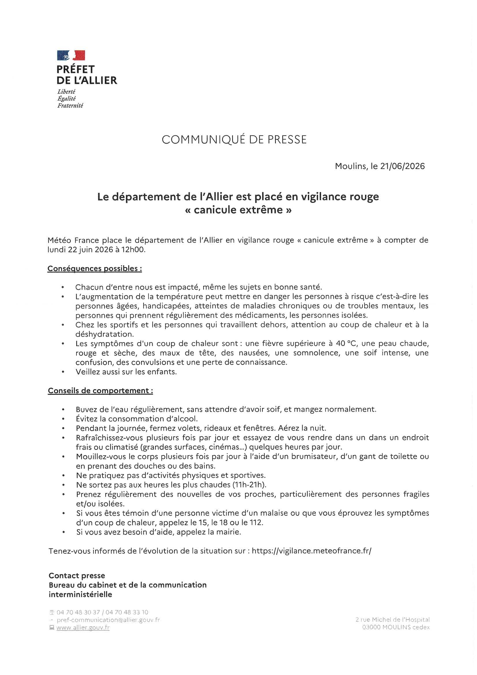 Pref Vigilance Rouge Canicule 21.06.26