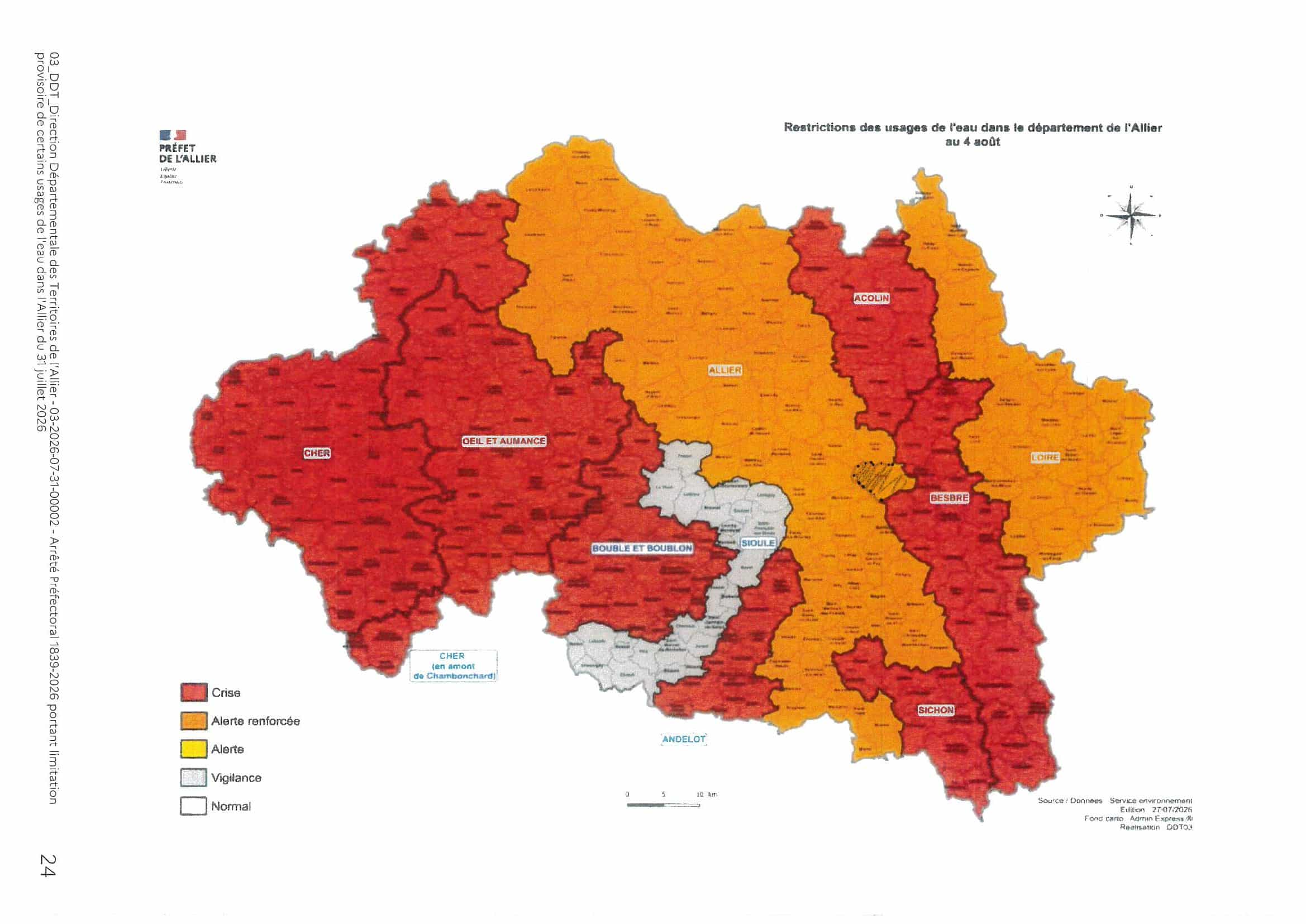 Carte Allier au 04.08.2026